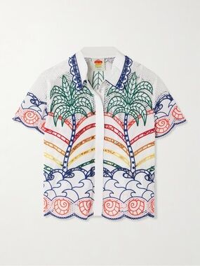 FARM Rio Embroidered Palm Button-Down Shirt -Tropical Graphic Richilieu Shirt